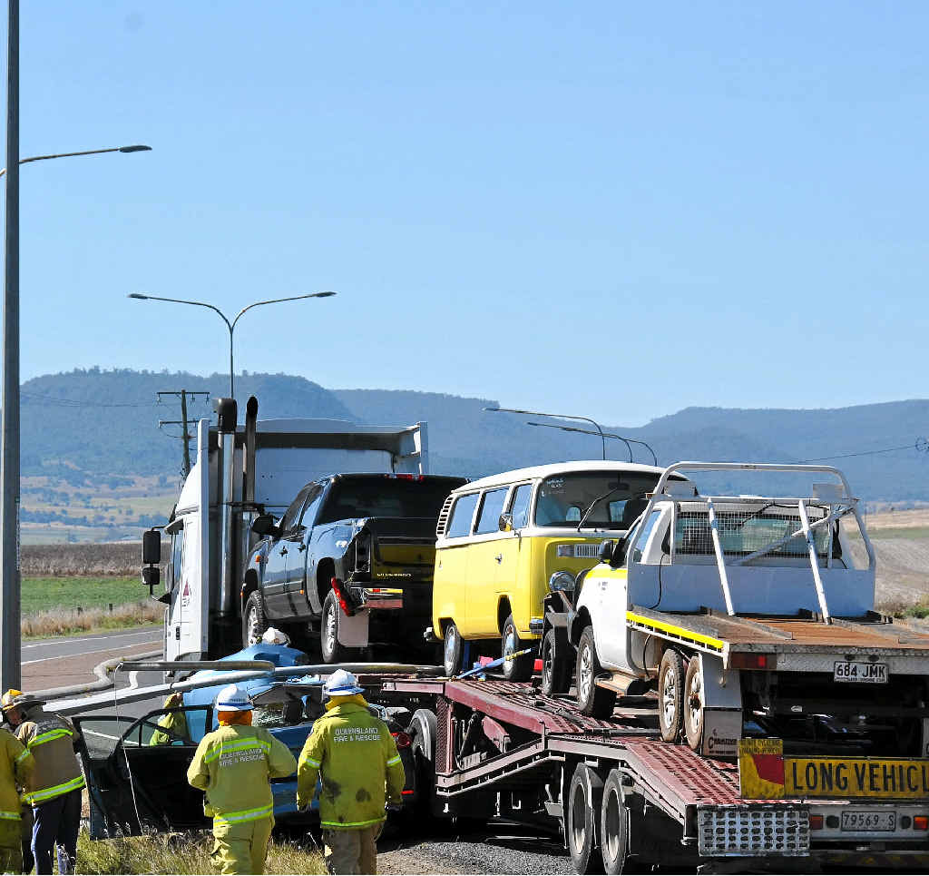 HORROR CRASH: The scene of a double fatality at the notorious Eight Mile intersection just north of Warwick, Monday, August 12, 2013.